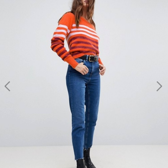 NWT Free People Complete Me Stripe Pullover Orange - Picture 4 of 6